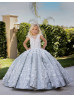 Stunning Beaded Ivory Lace Floral Appliques Sparkly Flower Girl Dress